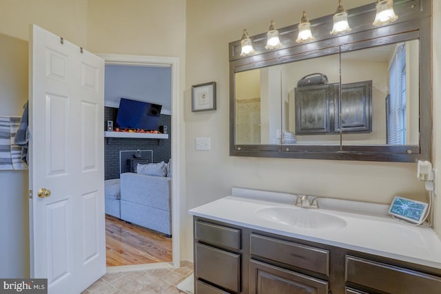 bathroom featuring vanity and wood-type flooring