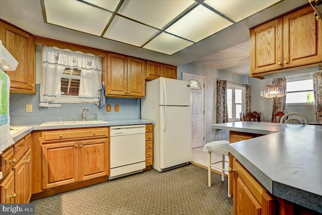 kitchen featuring white appliances and sink