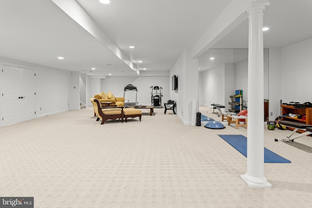 workout room with light carpet