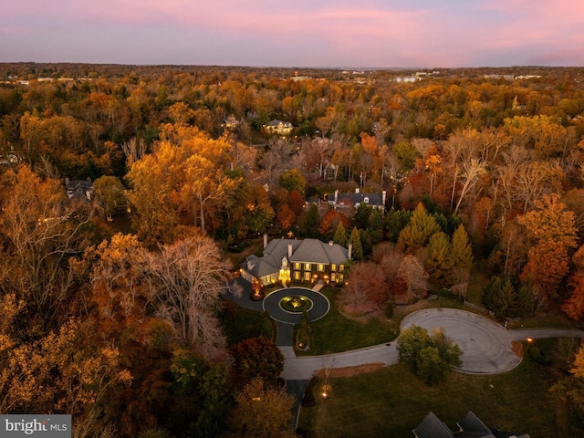 view of aerial view at dusk