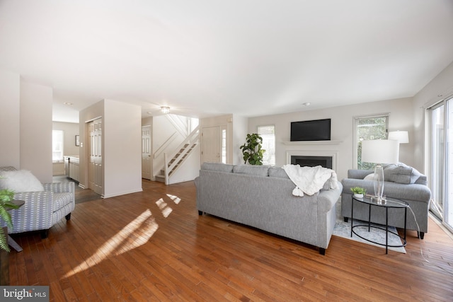 living room featuring hardwood / wood-style flooring and a wealth of natural light