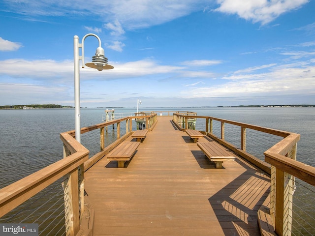 view of dock featuring a water view