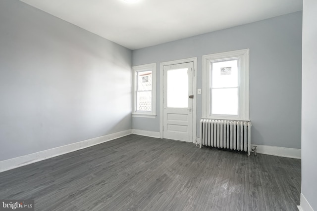 entryway featuring dark hardwood / wood-style flooring and radiator