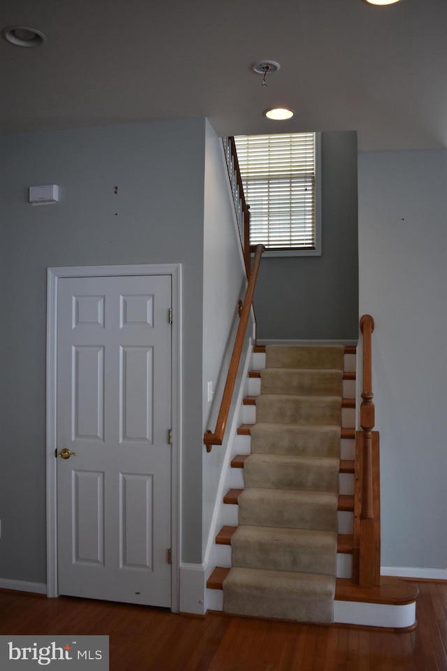 staircase featuring wood-type flooring