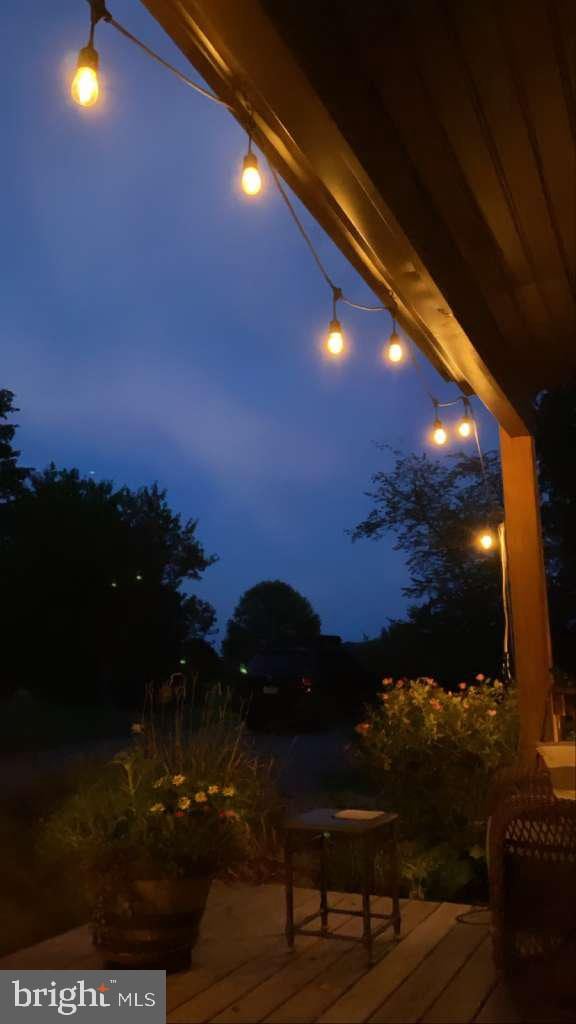 view of deck at night