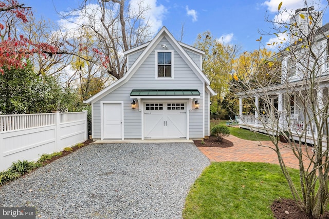 garage featuring covered porch