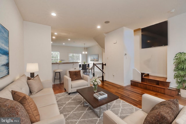 living room with hardwood / wood-style floors