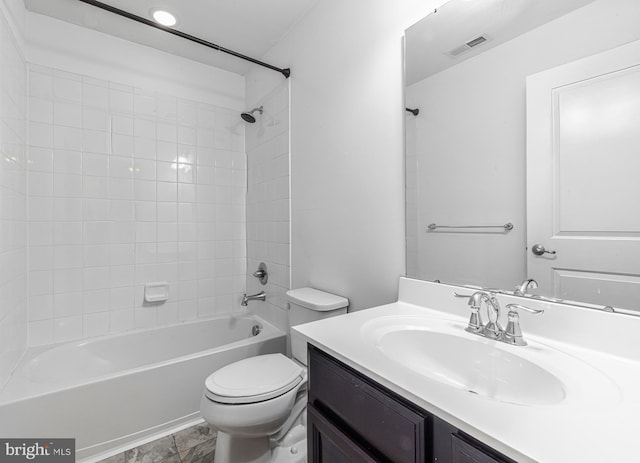 full bathroom with toilet, shower / bath combination, and vanity