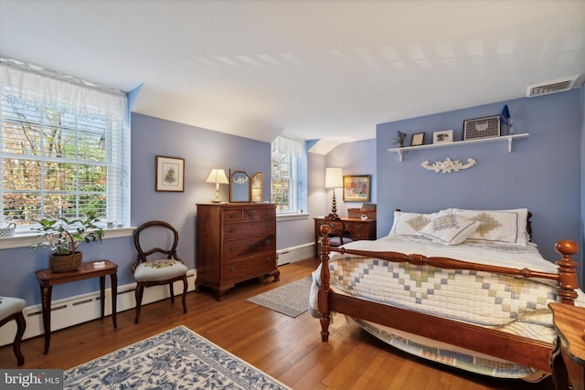 bedroom featuring hardwood / wood-style flooring and multiple windows