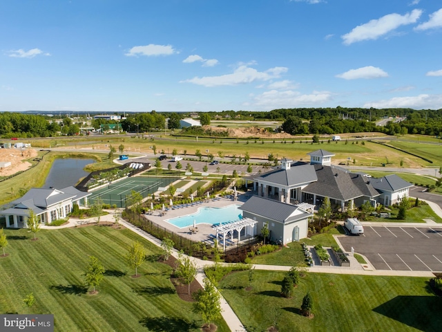 aerial view with a water view