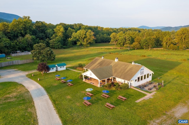 bird's eye view featuring a mountain view and a rural view