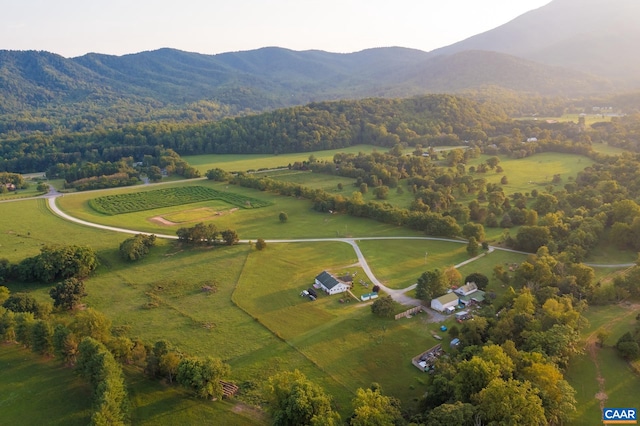 aerial view featuring a mountain view and a rural view