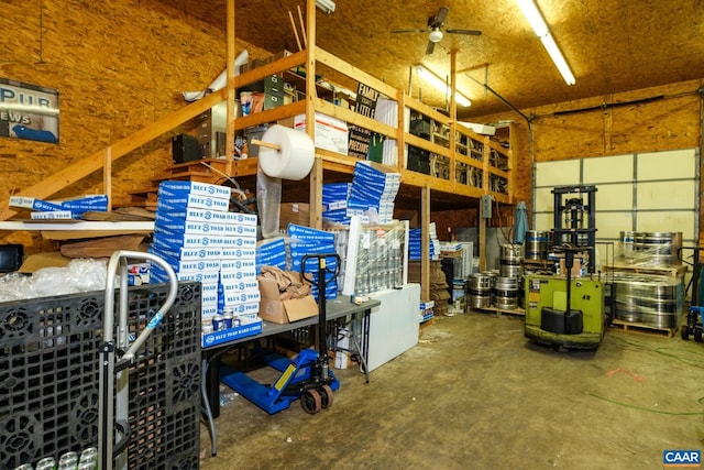 garage with ceiling fan