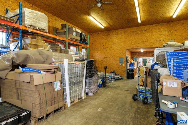 storage room featuring ceiling fan