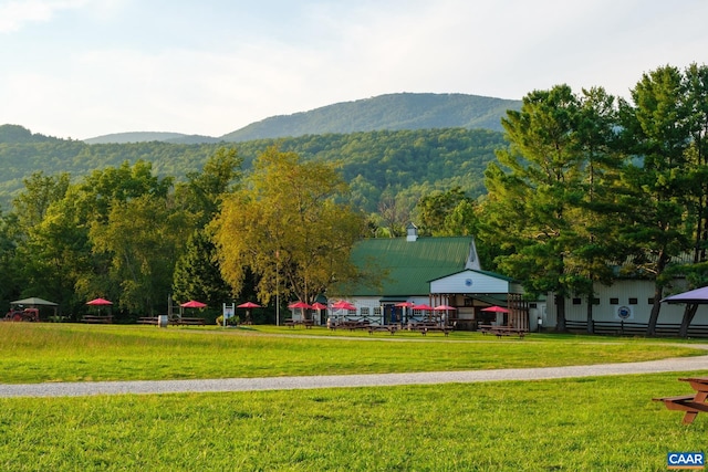 surrounding community featuring a mountain view and a yard