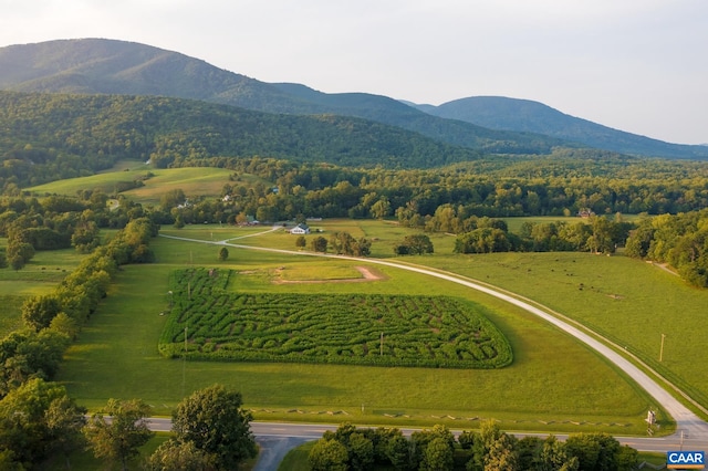 aerial view with a mountain view and a rural view