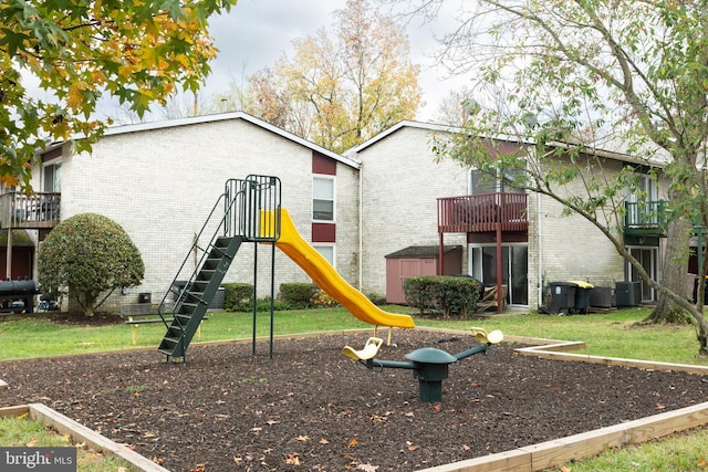 view of jungle gym featuring central air condition unit