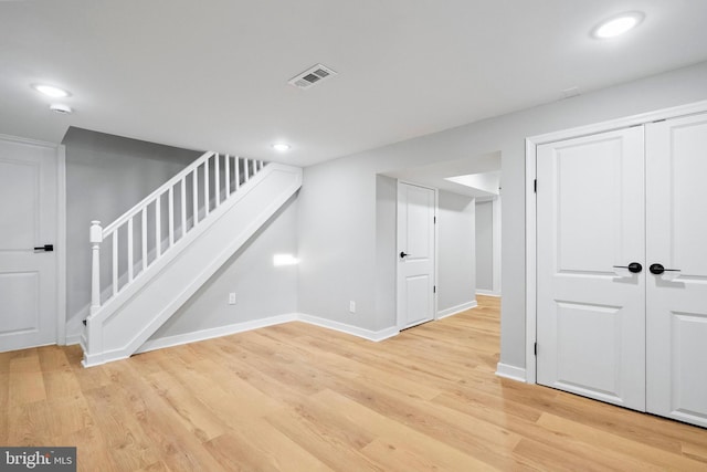 interior space with light hardwood / wood-style flooring