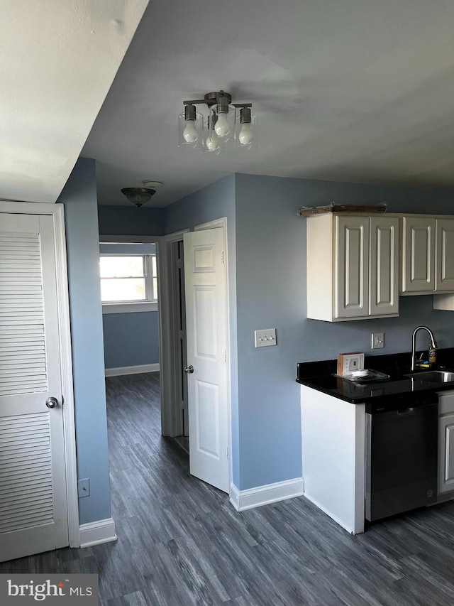 kitchen featuring dishwasher, dark hardwood / wood-style flooring, and sink