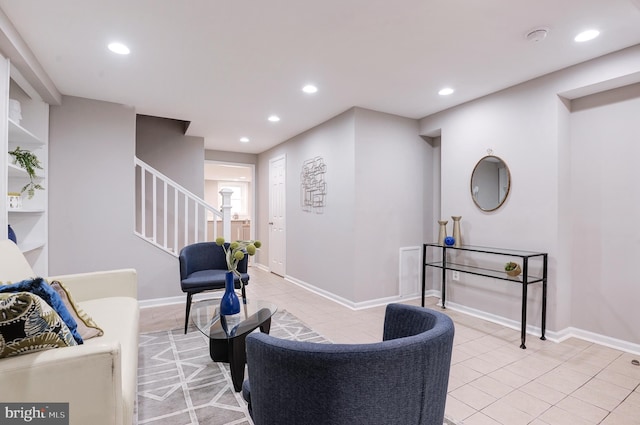 sitting room featuring light tile patterned floors