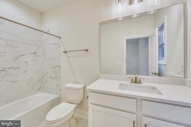 full bathroom featuring vanity, toilet, and tiled shower / bath