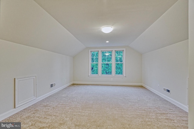 additional living space with light colored carpet and lofted ceiling