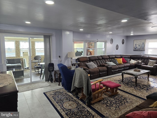 living room featuring light tile patterned floors