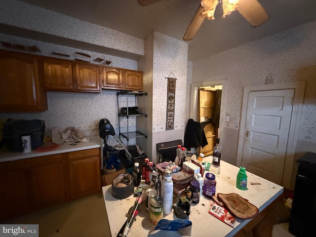 kitchen featuring ceiling fan