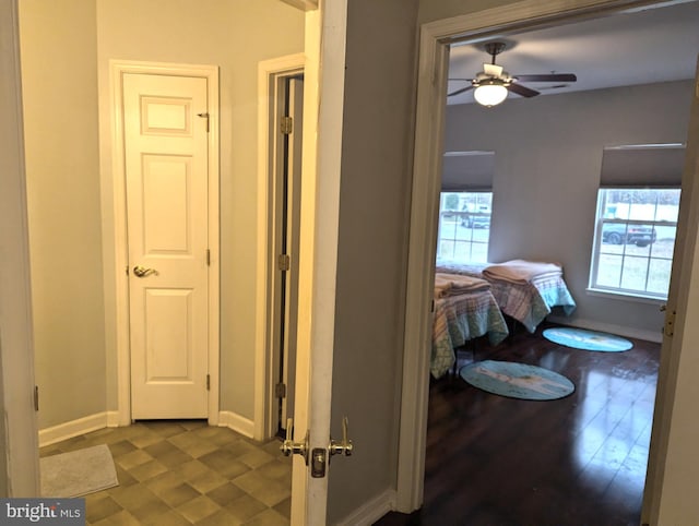 hallway featuring dark wood-type flooring