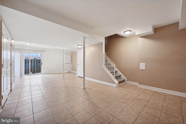 basement with light tile patterned floors