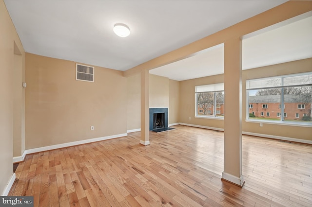 unfurnished living room with light hardwood / wood-style floors