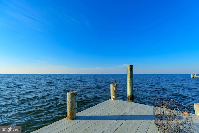 dock area featuring a water view