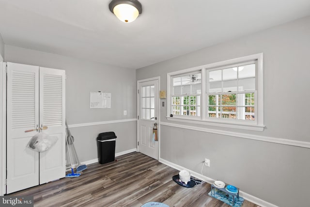 entryway with dark wood-type flooring