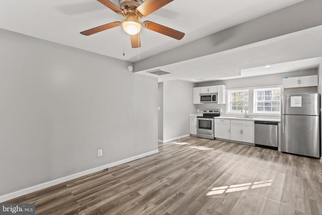 kitchen featuring light hardwood / wood-style floors, white cabinetry, sink, and appliances with stainless steel finishes