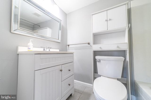 bathroom with tile patterned floors, vanity, and toilet