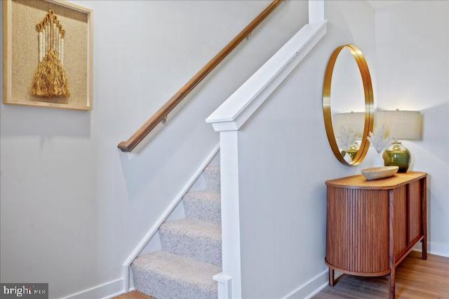 staircase with wood-type flooring