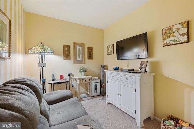 living room with light colored carpet