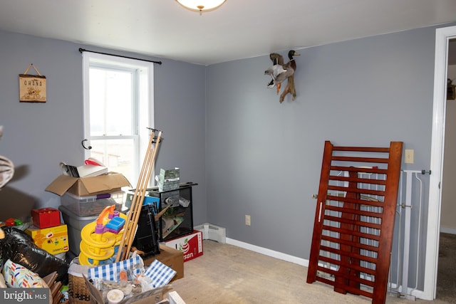 interior space with a baseboard heating unit