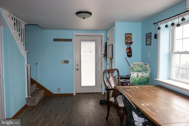 entryway featuring a wealth of natural light and dark hardwood / wood-style flooring