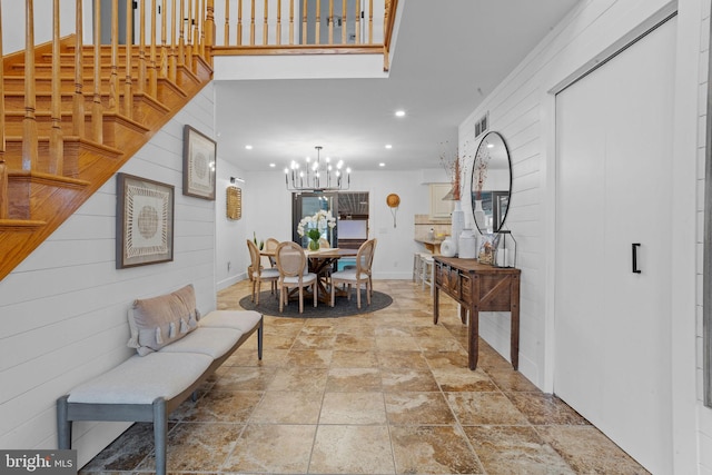 dining area featuring a chandelier