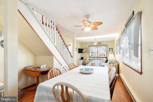 dining room featuring ceiling fan and light hardwood / wood-style floors