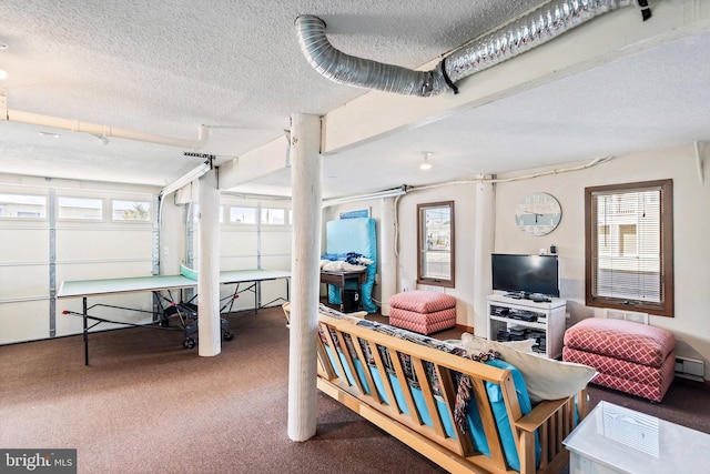 interior space featuring a wealth of natural light, a textured ceiling, and a baseboard heating unit