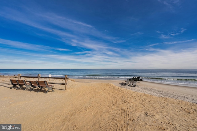 view of water feature with a view of the beach