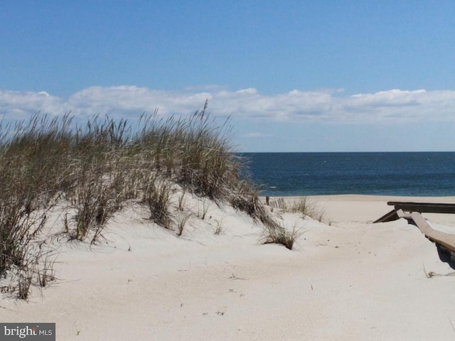 property view of water featuring a beach view