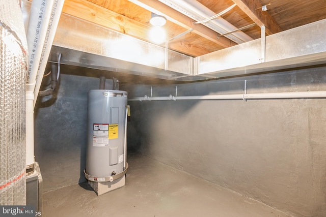 basement featuring electric water heater