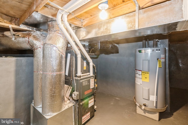 utility room with heating unit and water heater