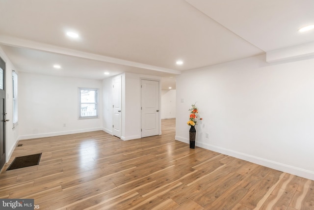 basement featuring wood-type flooring