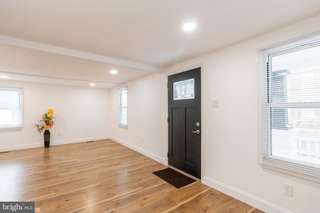 entrance foyer featuring light hardwood / wood-style flooring and a healthy amount of sunlight