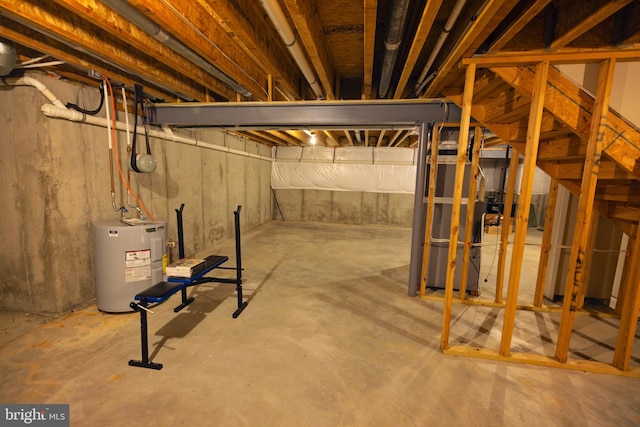 basement featuring water heater