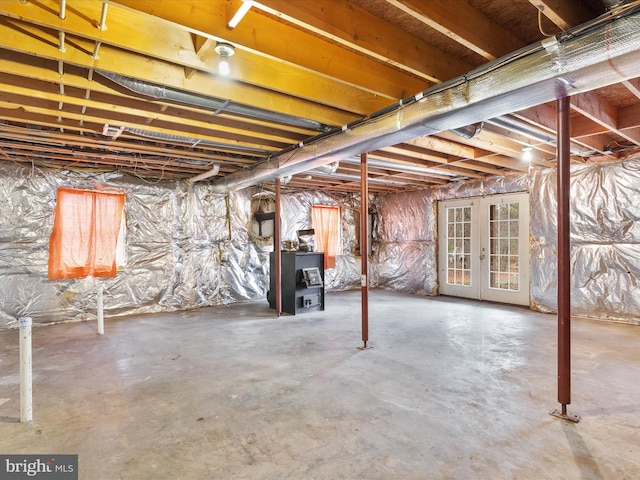 basement featuring french doors